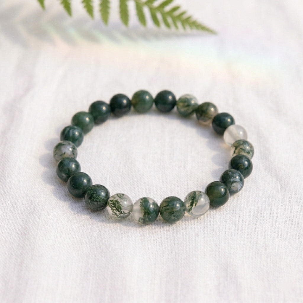 Bracelet en Agate Mousse — Pierre Naturelle, Équilibre, Joie de Vivre