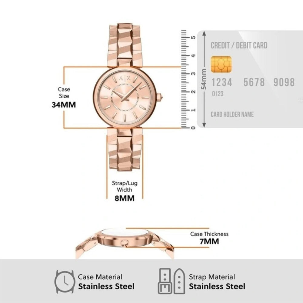 Armani Exchange Women's Watch AX4408 — Rose Gold Steel 34mm