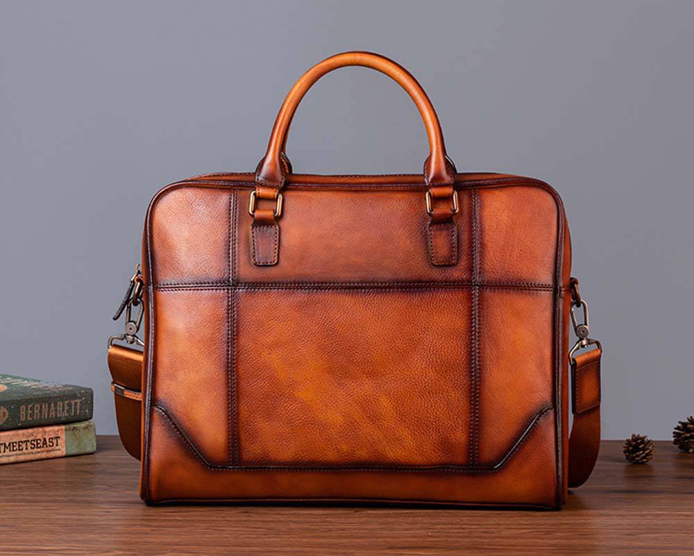 Serviette Homme Cuir Véritable Vintage — Noir / Marron