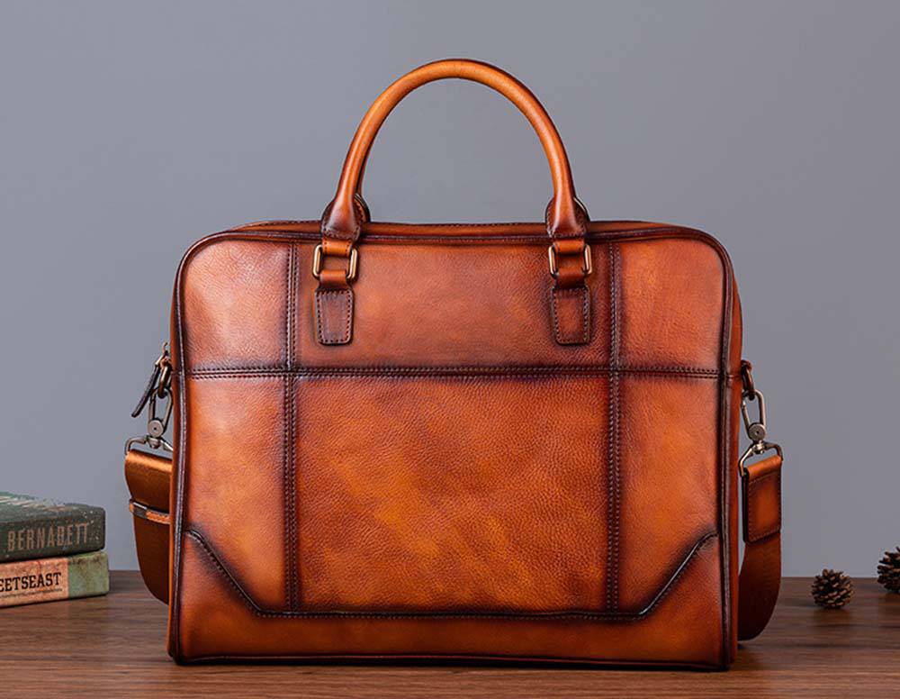 Vintage Genuine Leather Men's Briefcase — Black / Brown
