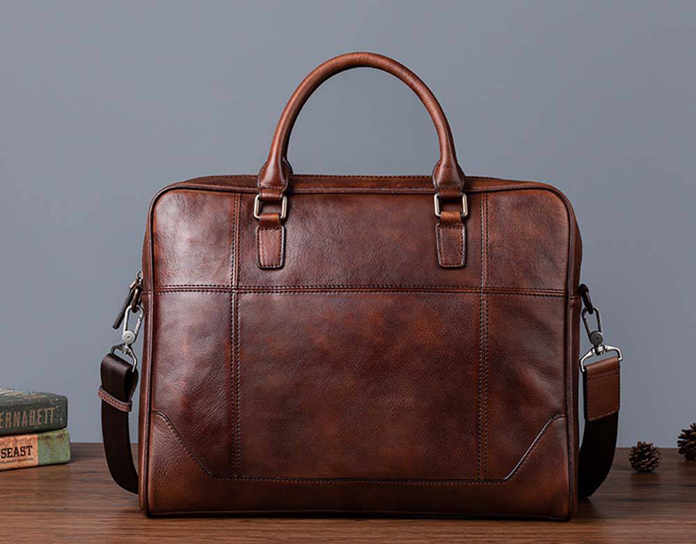 Vintage Genuine Leather Men's Briefcase — Black / Brown