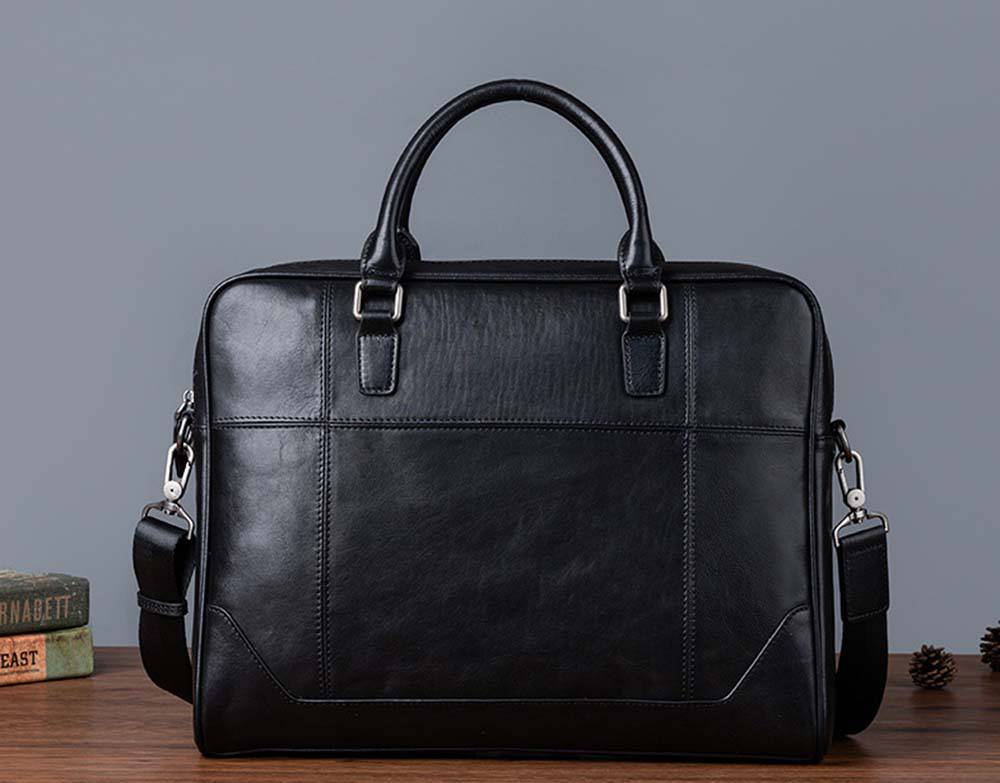 Vintage Genuine Leather Men's Briefcase — Black / Brown