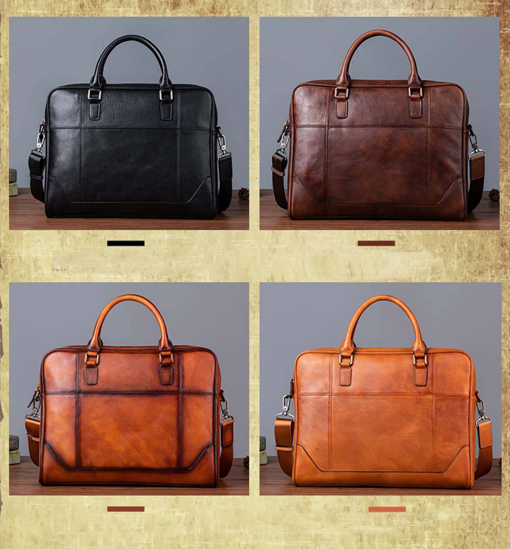 Serviette Homme Cuir Véritable Vintage — Noir / Marron