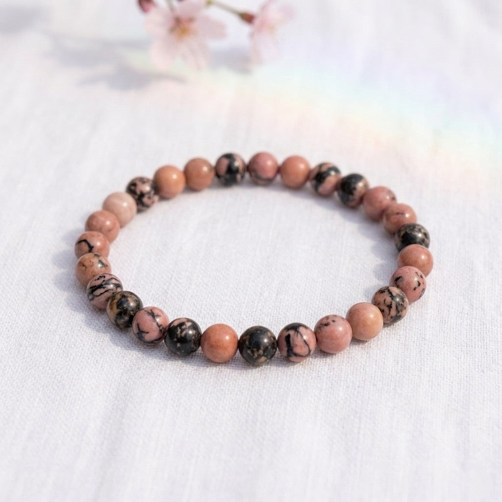 Bracelet en Rhodonite — Pierre Naturelle, Anti-Stress, Équilibre Émotionnel