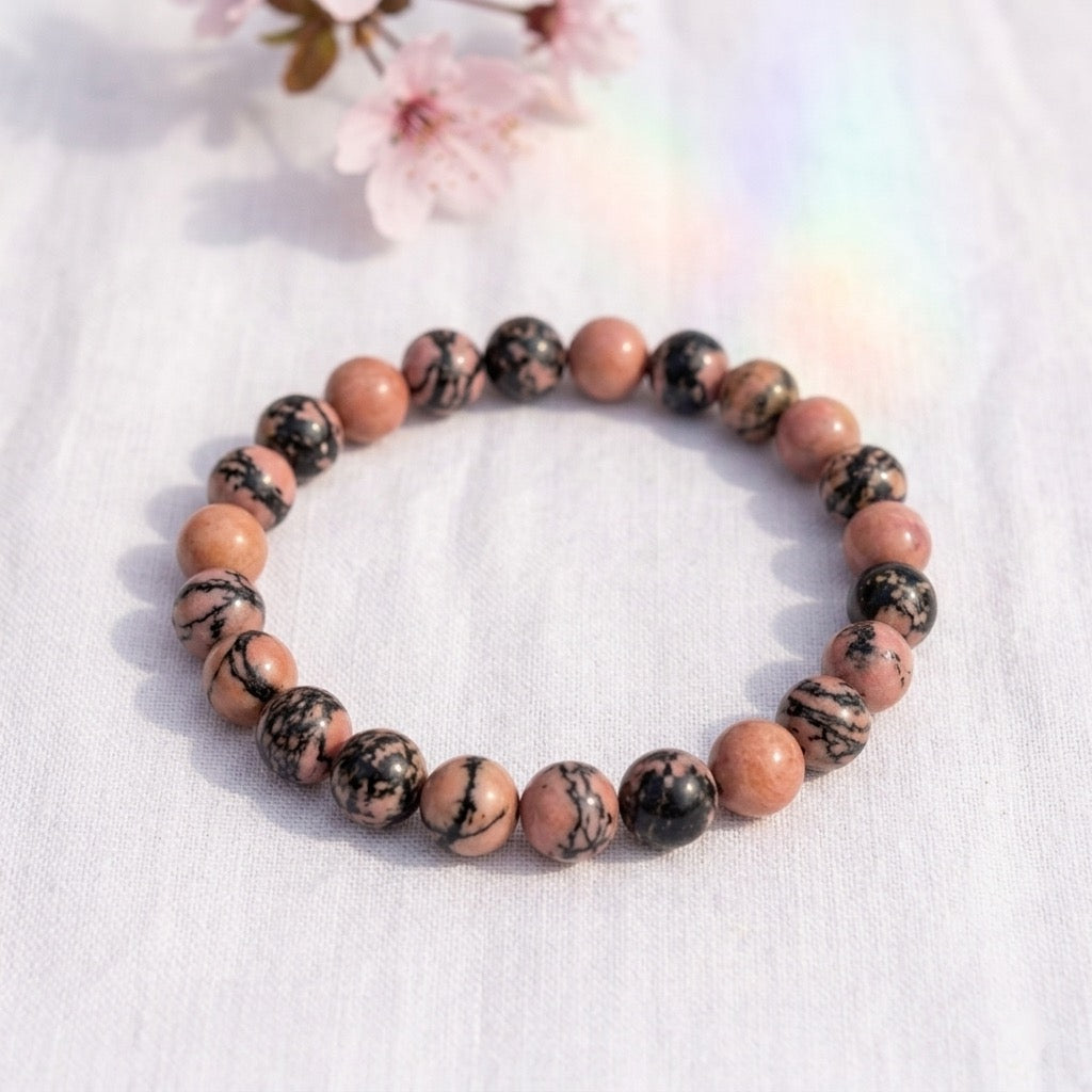 Bracelet en Rhodonite — Pierre Naturelle, Anti-Stress, Équilibre Émotionnel